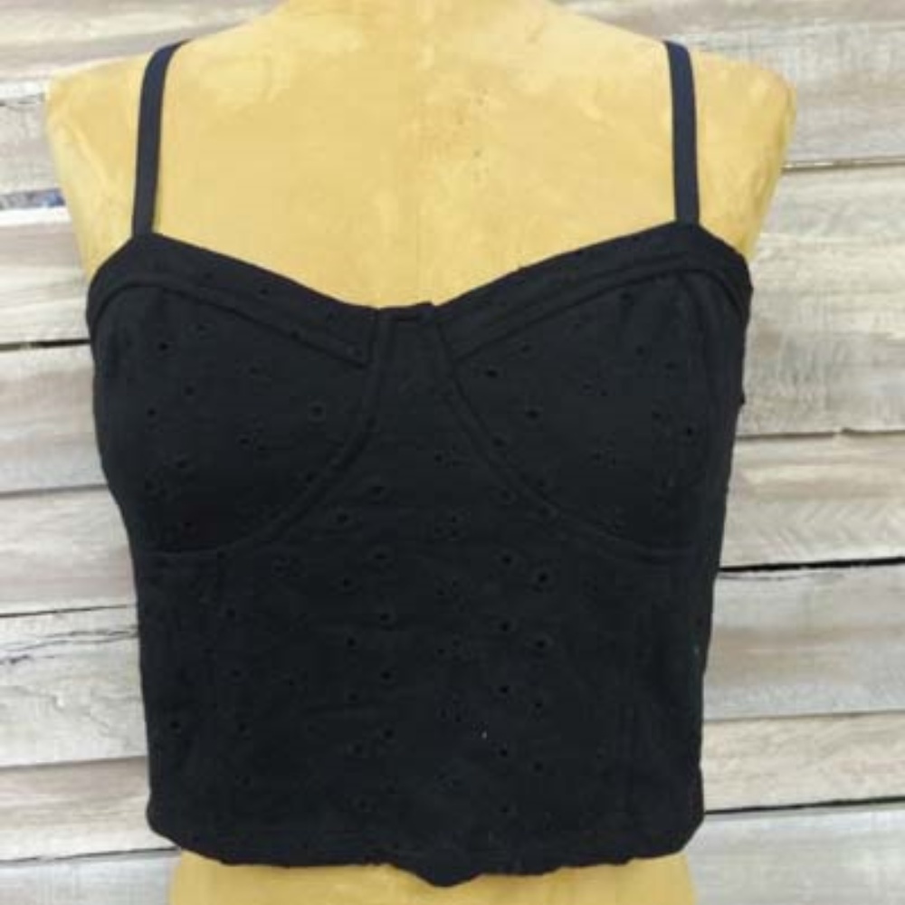 NEW Ralph Lauren Black Eyelit Halter Top LARGE